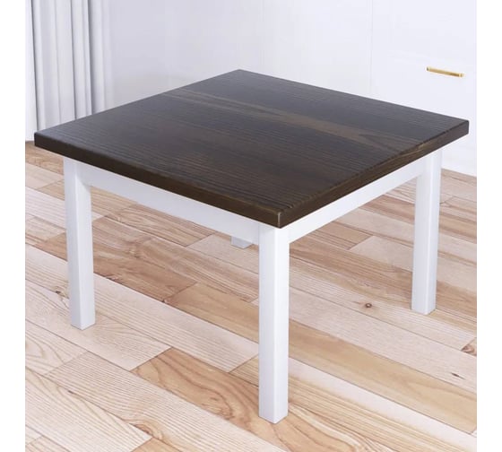 Изображение товара Стол журнальный квадратный Solarius Классика со столешницей цвета темного дуба из массива сосны 40 мм и белыми ножками, 80x80x46 см 601-10142