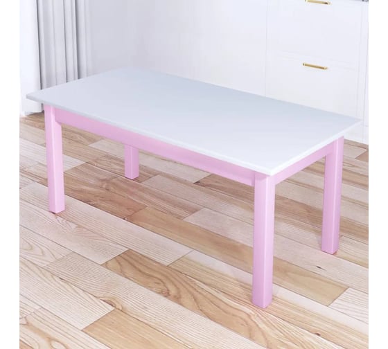 Изображение товара Стол журнальный Solarius Классика с белой столешницей из массива сосны 20 мм и ножками розового цвета, 110x60x44 см 601-10047