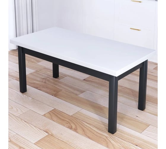 Изображение товара Стол журнальный Solarius Классика с белой столешницей из массива сосны 40 мм и ножками цвета антрацит, 110x60x46 см 601-10284