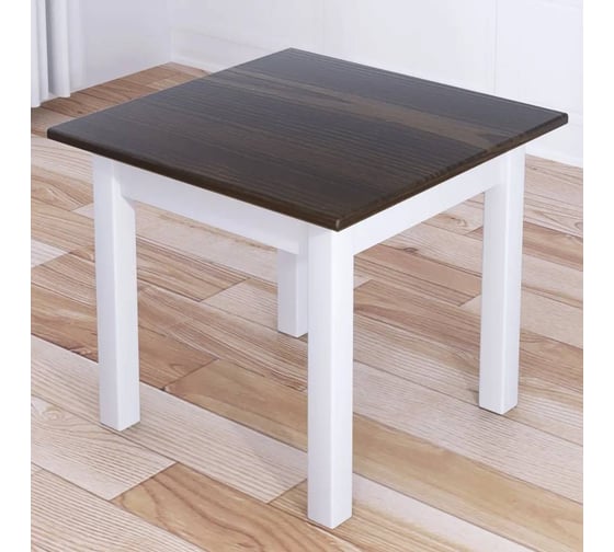 Изображение товара Стол журнальный квадратный Solarius Классика со столешницей цвета темного дуба из массива сосны 20 мм и белыми ножками, 60x60x44 см 601-10094