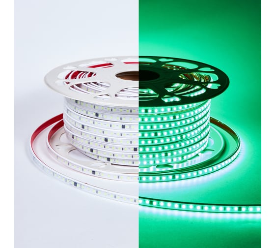 Изображение товара Светодиодная лента ELEGANZ 220В 9,6Вт/м Зеленый 9x5,5мм, IP65, отрезка - 10см, 50м бухта, EL-220G