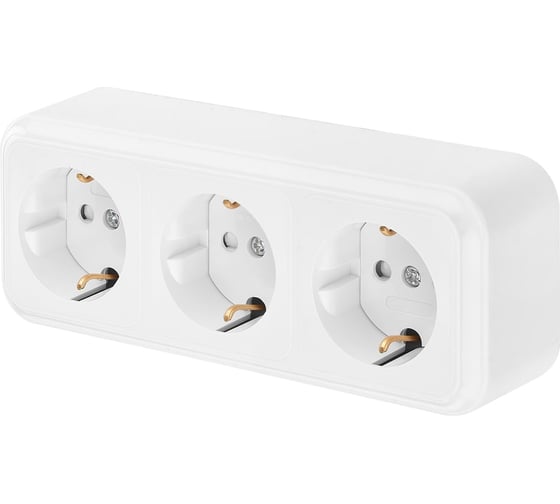 Изображение товара Розетка Bylectrica 3-местная ОУ с заз.конт. со шторкой, серия ПРАЛЕСКА, белый, РА16-276