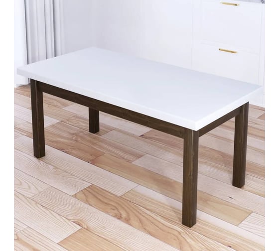 Изображение товара Стол журнальный Solarius Классика с белой столешницей из массива сосны 40 мм и ножками цвета темного дуба, 120x70x46 см 601-10324