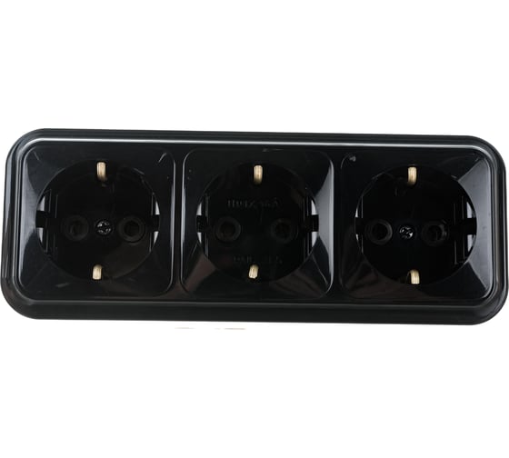 Изображение товара Розетка Bylectrica 3-местная ОУ с заз.конт., серия ПРАЛЕСКА, черный, РА16-265 черный