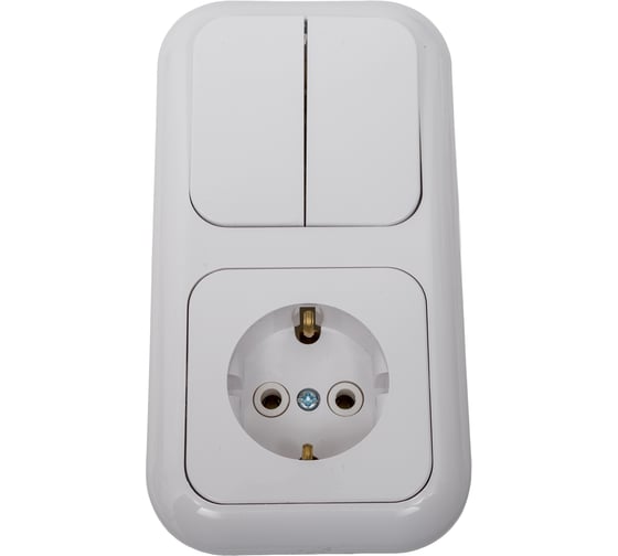 Изображение товара Блок Bylectrica 2 выключателя + розетка с заземляющим контактом СУ, серия ГАРМОНИЯ, белый, 2В-РЦ-503