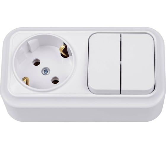 Изображение товара Блок Bylectrica 2 выключателя + розетка с заземляющим контактом ОУ, серия ВАРИАНТ, белый, 2В-РЦ-7122