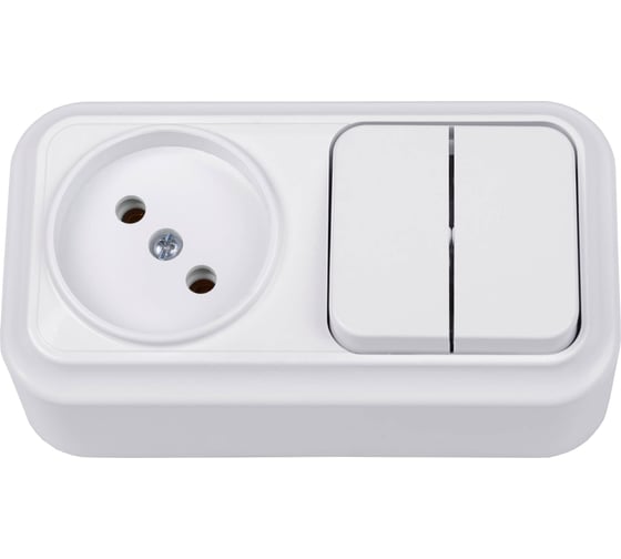 Изображение товара Блок Bylectrica 2 выключателя + розетка ОУ, серия ВАРИАНТ, 2В-РЦ-7121