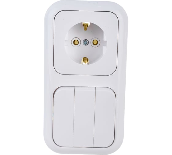 Изображение товара Блок Bylectrica 3 выключателя + розетка с заземляющим контактом СУ, серия ГАРМОНИЯ, белый, 3В-РЦ-663