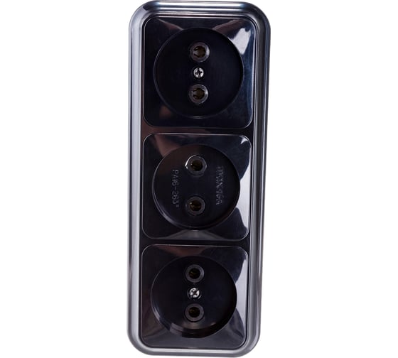 Изображение товара Розетка Bylectrica 3-местная ОУ, серия ПРАЛЕСКА, черный, РА16-263 черный