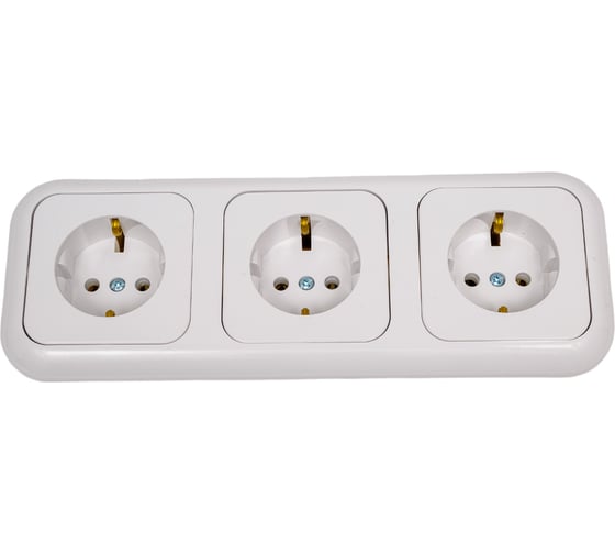 Изображение товара Розетка Bylectrica 3-местная СУ с заз.конт. на шинах, серия ГАРМОНИЯ, белый, РС16-353