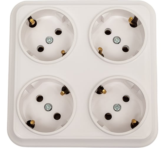 Изображение товара Розетка Bylectrica 4-местная ОУ с заз.конт., квадратная, серия ВАРИАНТ, белый, РА16-0192