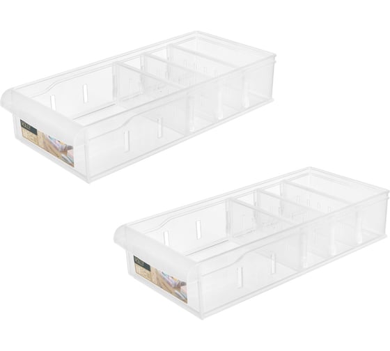 Изображение товара Органайзеры для хранения косметики, канцелярии, белья, вещей Econova 1.5л, 2шт, пластиковый, контейнер с перегородками, без крышки, прозрачный 43526310122