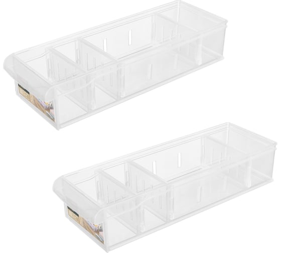 Изображение товара Органайзеры для хранения косметики, канцелярии, белья, вещей Econova 1.1л, 2шт, пластиковый, контейнер с перегородками, без крышки, прозрачный 43526320122