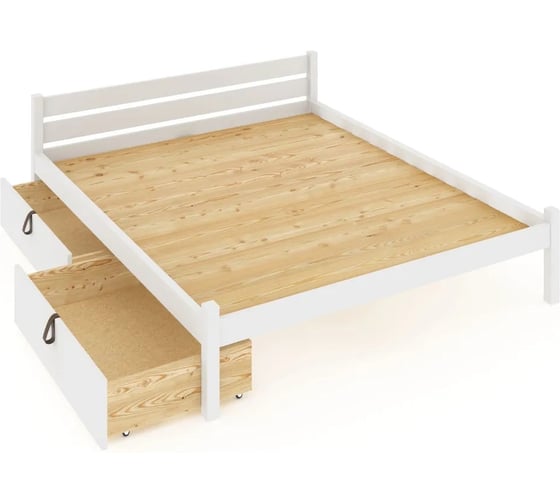 Изображение товара Двуспальная кровать Solarius Классика из массива сосны со сплошным основанием 200x150 см (габариты 210x160), с четырьмя выкатными ящиками, цвет белый 150klbel-full-4yash