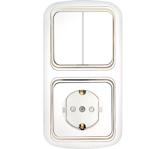 Изображение товара Блок Bylectrica 2 выключателя + розетка с заземляющим контактом СУ со шторками, серия ГАРМОНИЯ ЛЮКС, белый, 2В-РЦ-559 з