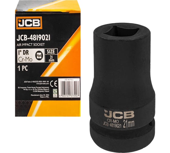 Изображение товара Головка ударная для футорки 4-гранная JCB 21 мм, 1''DR JCB-4819021(60614)