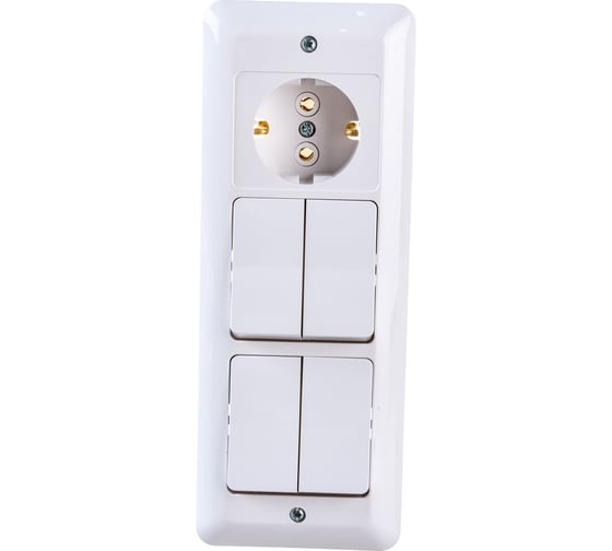 Изображение товара Блок Bylectrica 4 выключателя + розетка СУ, серия ПАРИТЕТ, цвет белый, 4В-РЦ-704