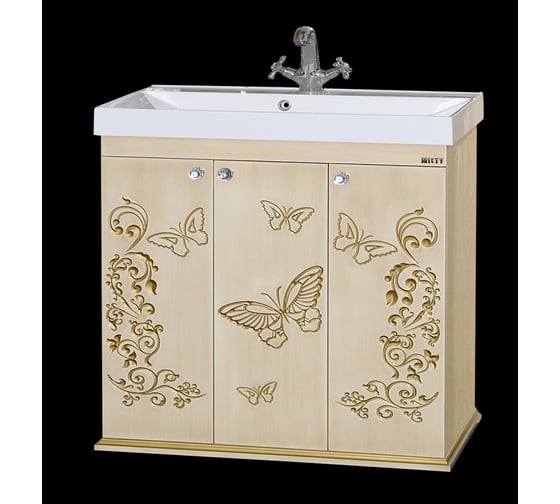 Изображение товара Прямая тумба Misty Бабочка-90 бежевая, патина Л-Баб01090-033Пр