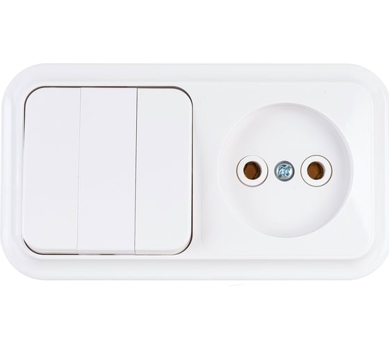 Изображение товара Блок Bylectrica 3 выключателя + розетка ОУ, серия ПРАЛЕСКА, белый, 3В-РЦ-525