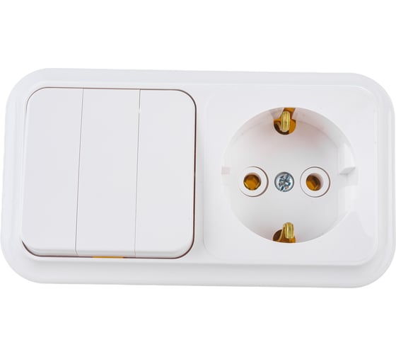 Изображение товара Блок Bylectrica 3 выключателя + розетка с заземляющим контактом ОУ, серия ПРАЛЕСКА, белый, 3В-РЦ-531