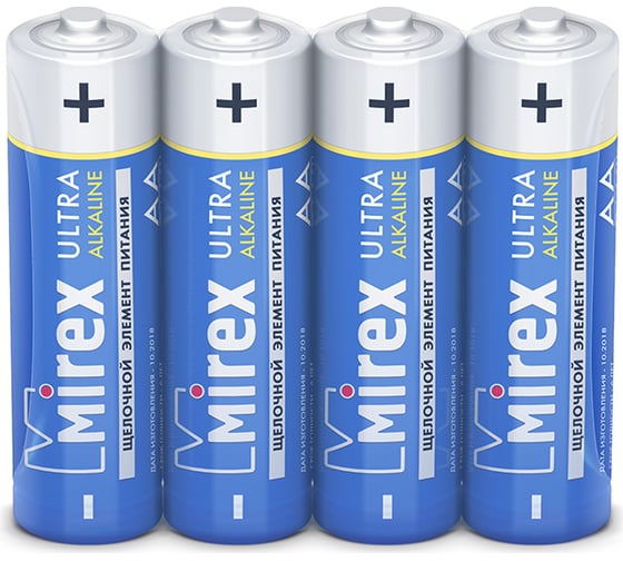 Изображение товара Батарея Mirex, щелочная LR6 / AA 1,5V 4 шт shrink 23702-LR6-S4