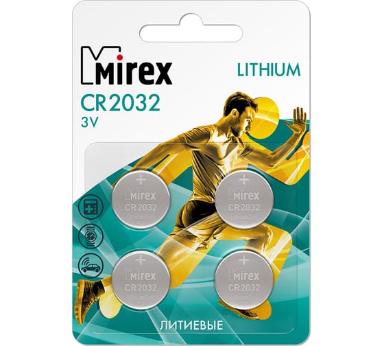 Изображение товара Батарея Mirex, литиевая CR2032 3V 4 шт ecopack 23702-CR2032-E4