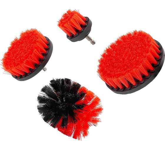 Изображение товара Набор сменных щеток для уборки/химчистки Forcekraft под шуруповерт 4 предмета: кругл.90х75мм;плоск.50х25мм,100х25мм, 120х25мм FK-CBK-03(60402)