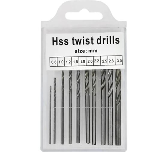 Изображение товара Сверла для гравера/станка ЧПУ/шуруповерта Vitatools 10 штук, набор 0.8-3 мм, в кейсе sverlo-do-3mm-10sht