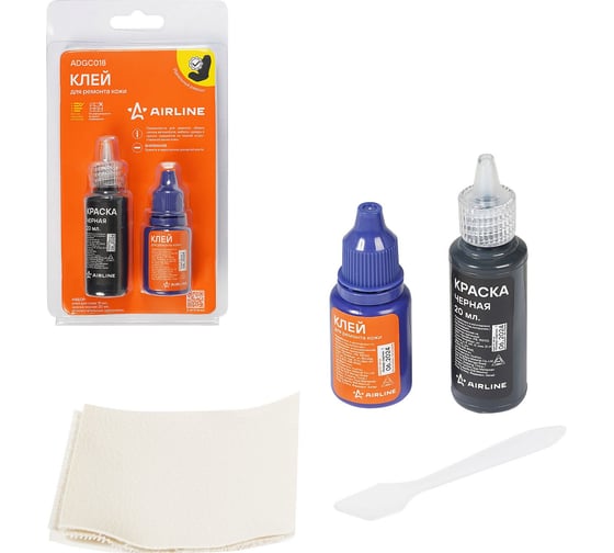 Изображение товара Клей для ремонта кожи AIRLINE набор: клей для кожи 15 мл., краска черная 20 мл., вспомог. материалы ADGC018