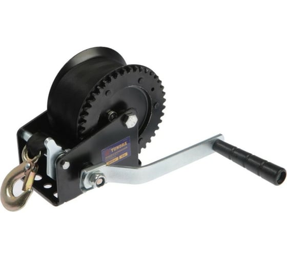 Изображение товара Ручная барабанная лебедка ТУНДРА тяговая, 1000 кг, трос-ремень 10 метров 1002766