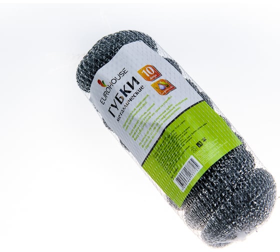 Изображение товара Металлическая губка EUROHOUSE спираль 10 шт в сетке 11994