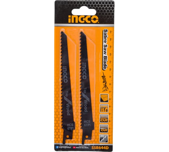 Изображение товара Набор полотен по дереву HCS (150х19х1.25 мм; 6TPI) для сабельной пилы INGCO SSB644D
