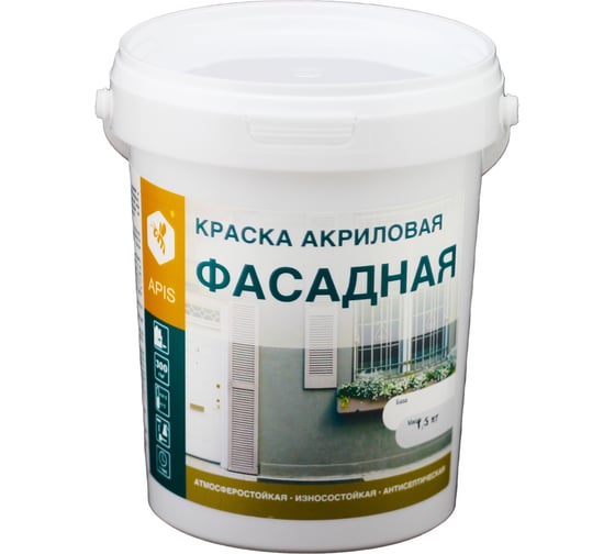 Изображение товара Акриловая фасадная краска APIS белая, ведро 1,5 кг 4665296515162