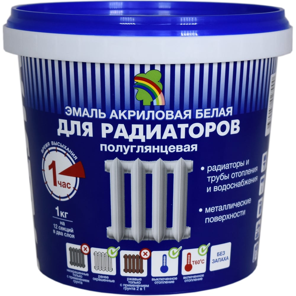 Изображение товара Эмаль акриловая водно-дисперсионная Радуга ВД-АК 178 для металла, белая, 1 кг