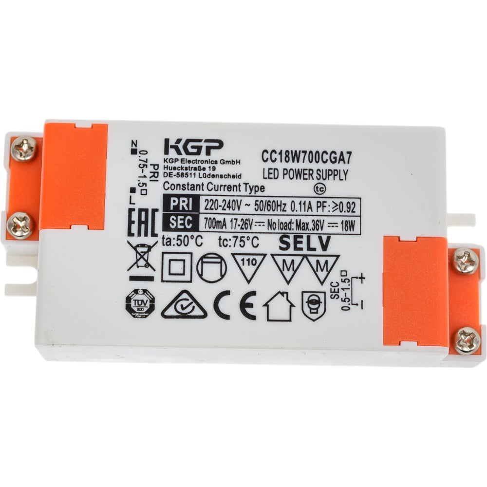 Изображение товара LED-драйвер KGP 18Вт AC-DC CC18W700CGA7 для светодиодных лент и ламп