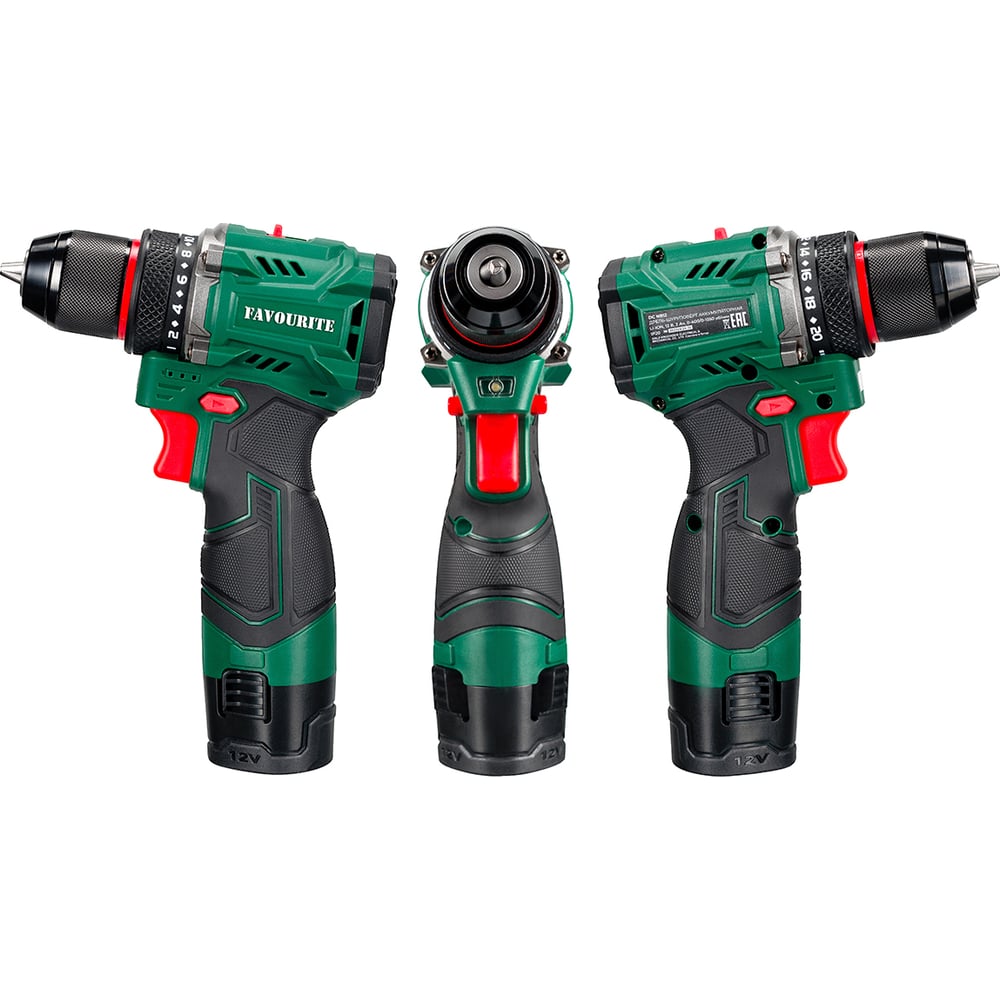 Изображение товара Дрель-шуруповёрт FAVOURITE DC NB12, 12В, бесщёточный, 2 аккумулятора