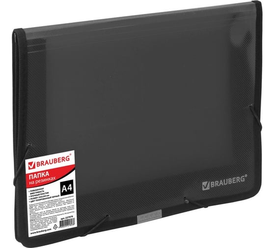 Изображение товара Широкая папка на резинках BRAUBERG А4, 330х240 мм, дымчатая, до 500 листов, 0.6 мм 227979