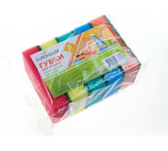 Изображение товара Губки для посуды EUROHOUSE Универсал большие 11,6х7,0х3,1 см 5 шт 9070