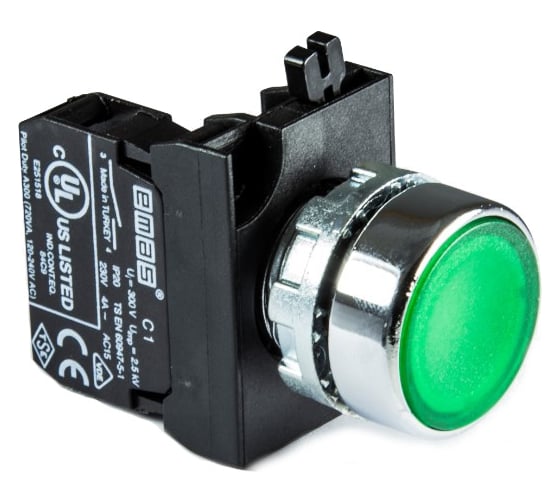 Изображение товара Кнопка с подсветкой-светодиод Emas зеленая 1НО CM190DY