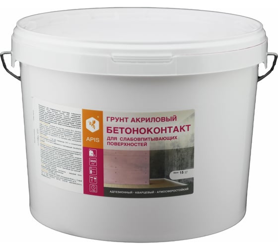 Изображение товара Акриловый грунт APIS БЕТОНОКОНТАКТ кварцевый, для внутр. и наруж. работ, ведро 15 кг 4665296513823