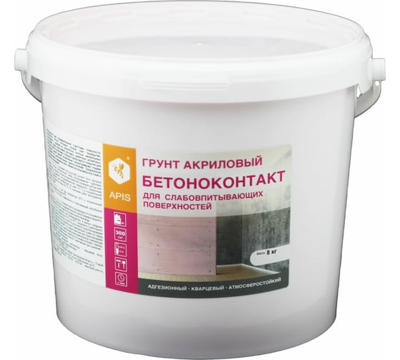 Изображение товара Акриловый грунт APIS БЕТОНОКОНТАКТ кварцевый, для внутр. и наруж. работ, ведро 8 кг 4665296513847