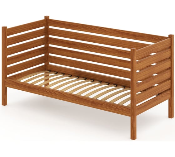 Изображение товара Тахта односпальная Solarius из массива сосны с ортопедическим основанием и высокими бортиками, 90x170 см (габариты 100x180), цвет ольхи tahta-spin90-170olha-orto