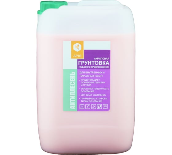 Изображение товара Грунтовка глубокого проникновения APIS Антиплесень, розовый, канистра 10 кг 4665296514295