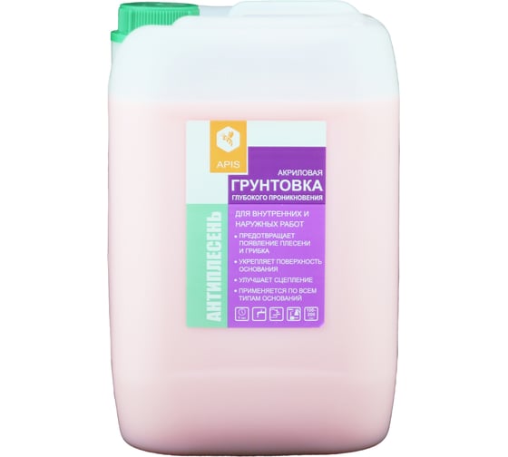 Изображение товара Грунтовка глубокого проникновения APIS Антиплесень, розовый, канистра 10 кг 4665296514271