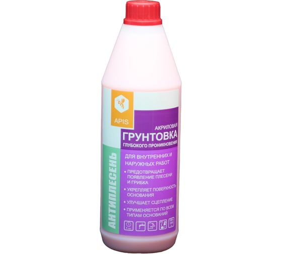 Изображение товара Грунтовка глубокого проникновения APIS Антиплесень, розовый, бутылка 1 кг 4665296514264