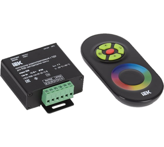 Изображение товара Контроллер с ПДУ IEK радио, RGB, 3 канала, 12В, 4А, 144Вт, черный LSC1-RGB-144-RF-20-12-B