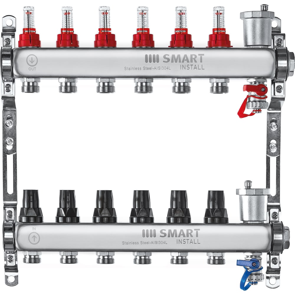 Изображение товара Комплект коллекторов Smart Install из нержавеющей стали 2 контура 4 присоединения