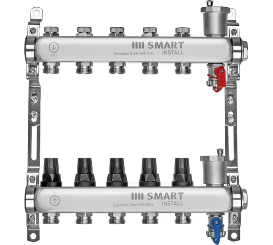Изображение товара Комплект коллекторов Smart Install нерж. ст., с термостат. клапанами, 1x3/4-5 вых., 53135S