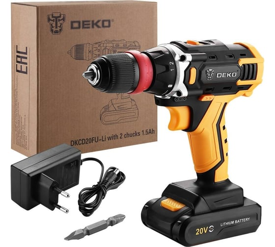 Изображение товара Аккумуляторная дрель-шуруповерт DEKO DKCD20FU-Li со съемным патроном, 1x1.5Ач 063-4176