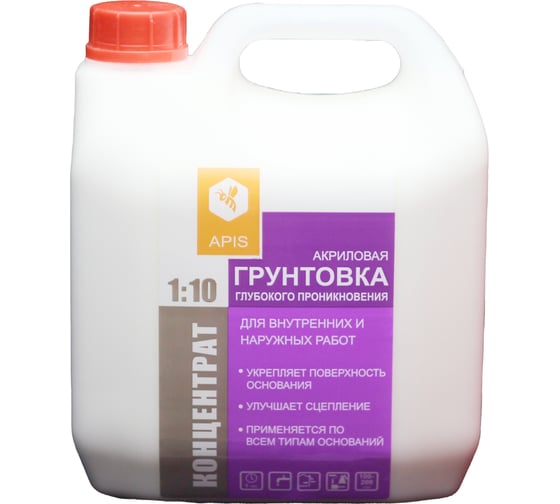 Изображение товара Грунтовка глубокого проникновения APIS концентрат 1:10, канистра 3 кг 4665296510143